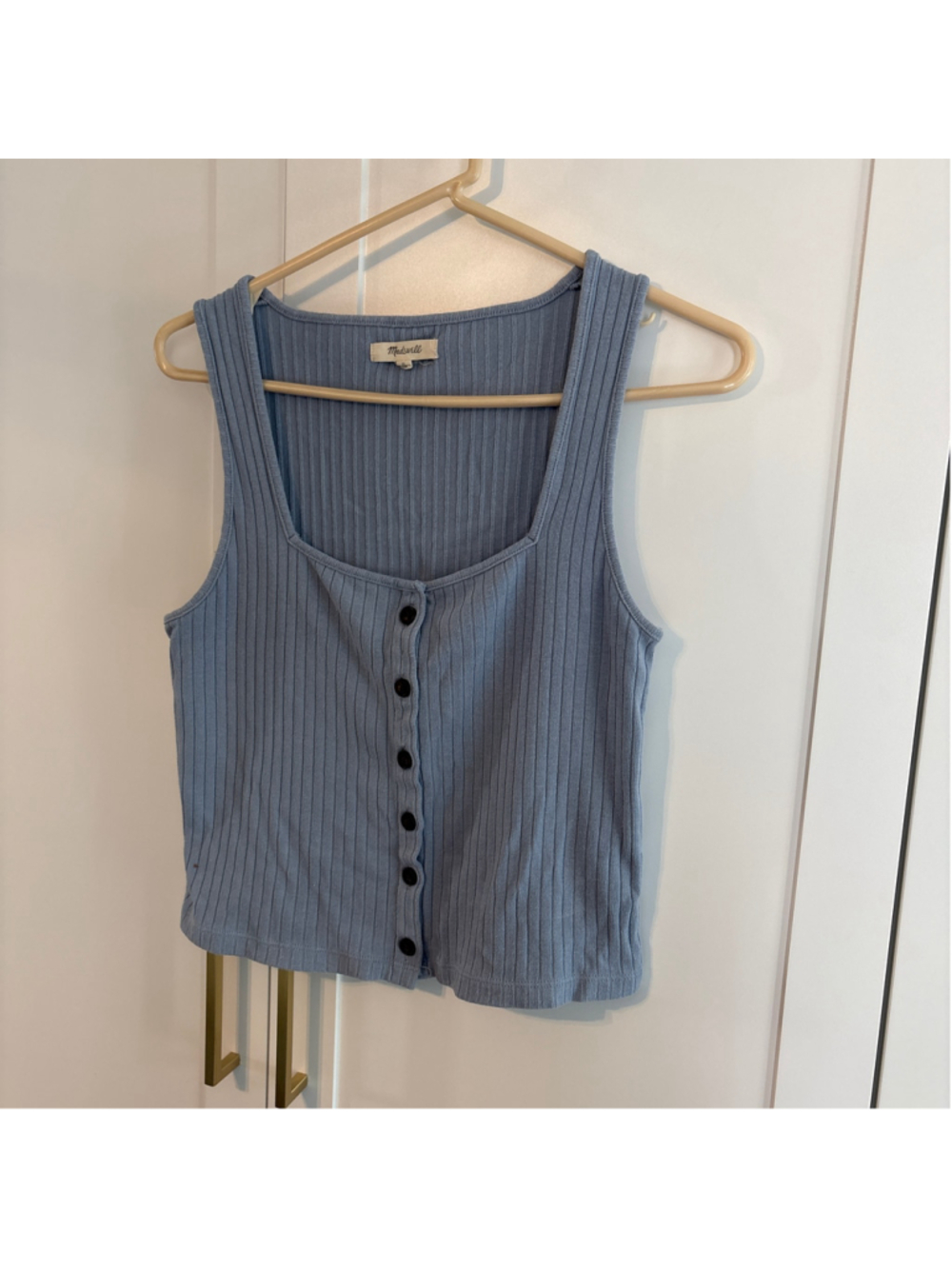 Women's Madewell Ribbed Button-Front Tank Top Blue Size M